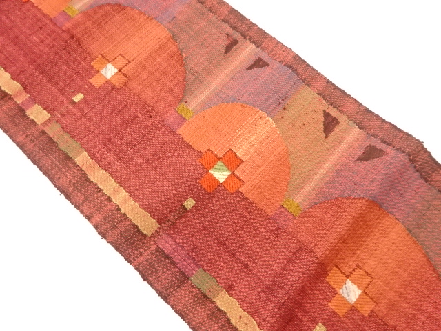 手織り真綿紬抽象模様織出し名古屋帯